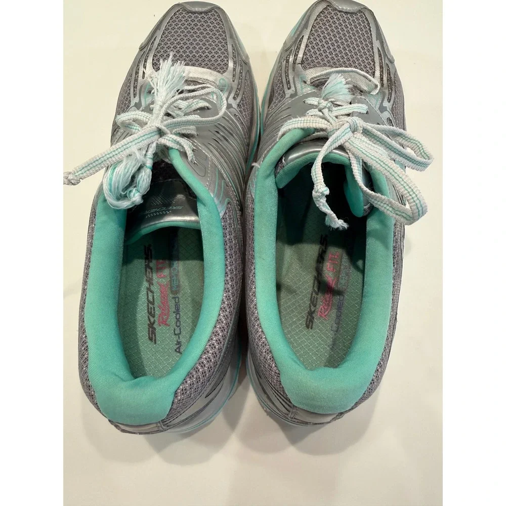 Skechers Ultra Cushioning System Sneakers Womens 9 Grey Silver Teal 12361‎ Y2K